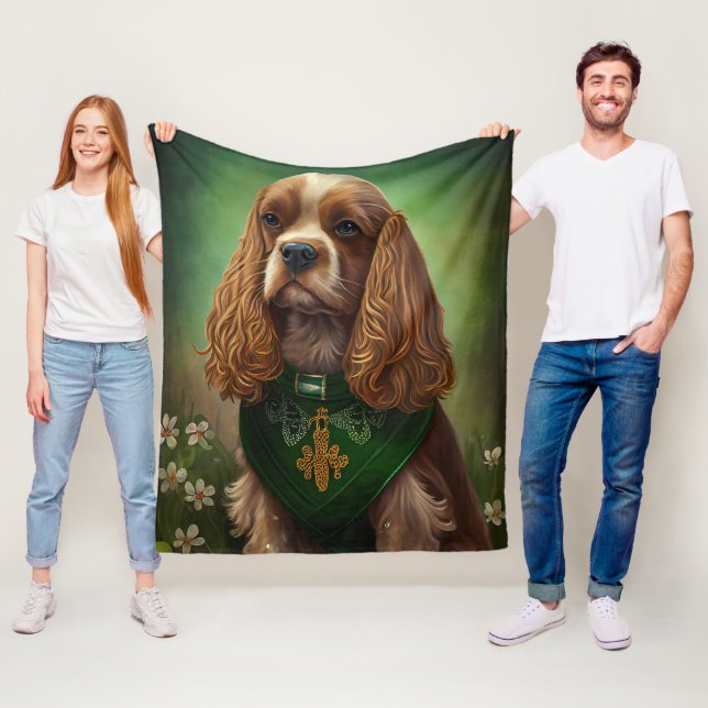 Manta Polar Perro Cocker Spaniel con vestido de San Patricio (In situ)