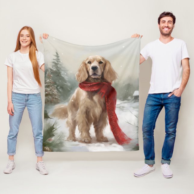 Manta Polar Perro Cocker Spaniel en Navidad con Nieve (In situ)