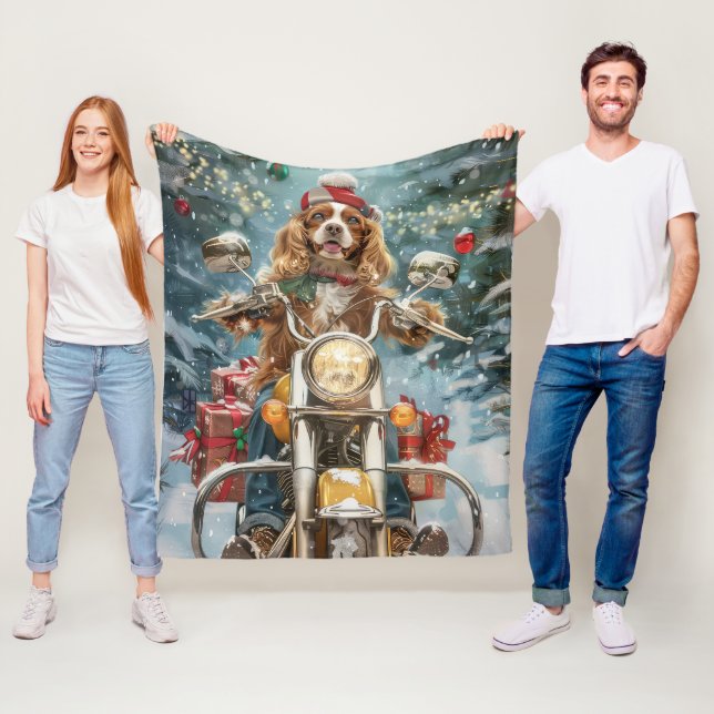 Manta Polar Perro Cocker Spaniel montando motocicleta Navidad  (In situ)