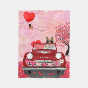 Manta Polar Perro Collie Áspero Coche con Corazones San Valent
