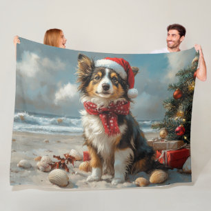 Manta Polar Perro Collie Áspero Navidad Vintage Playa