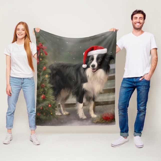 Manta Polar Perro collie fronterizo en Navidades de nieve (In situ)