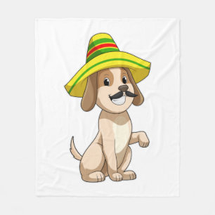 Manta Polar Perro como mexicano con sombrero de paja