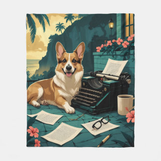 Manta Polar Perro Corgi con pelaje brillante y una máquina de