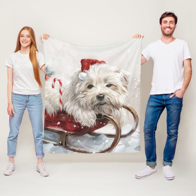 Manta Polar Perro Coton De Tulear Fiesta Navideña (In situ)