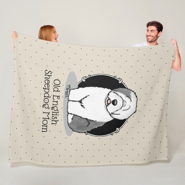 Manta Polar Perro Cute OES Mamá Sheepdog Inglés Viejo (Gris 1) (In situ)