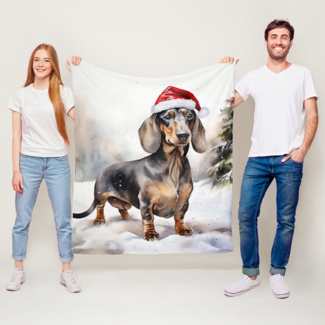 Manta Polar Perro Dachshund en la Nieve Navidad (In situ)