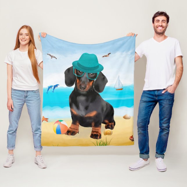 Manta Polar Perro Dachshund en la Playa (In situ)