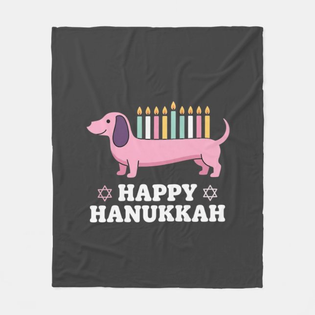 Manta Polar Perro Dachshund feliz Hanukkah (Anverso)