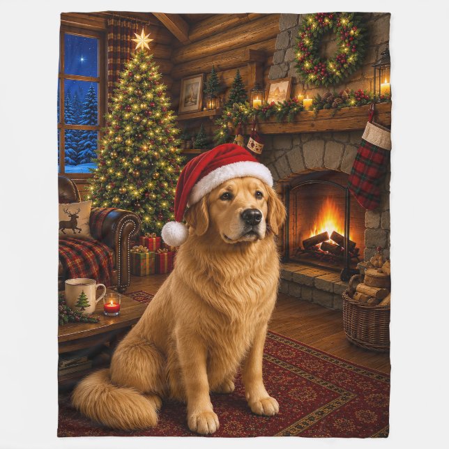 Manta Polar Perro de Agua Retriever Navideño  (Anverso)