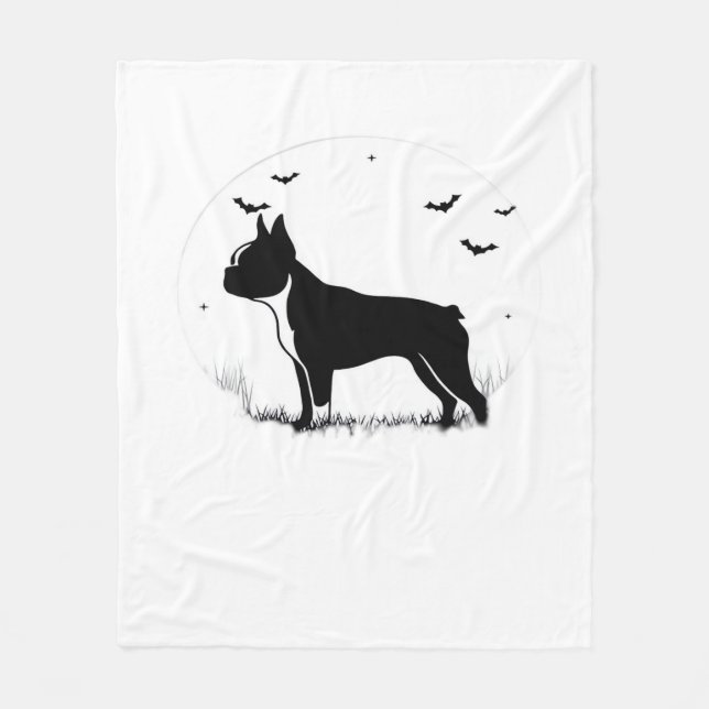 Manta Polar Perro de Boston Terrier - Halloween Moon Silhouett (Anverso)