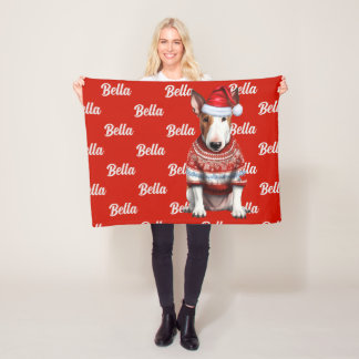 Manta Polar Perro de Bull Terrier con Navidades con nombre