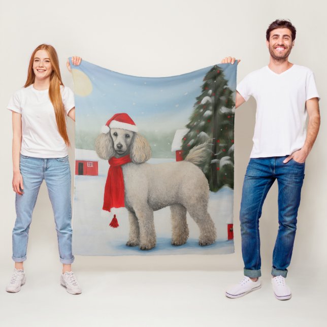 Manta Polar Perro de caniche en Navidades de nieve (In situ)
