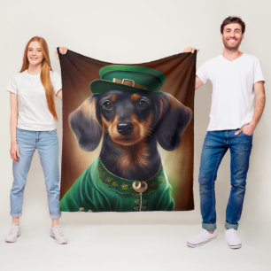 Manta Polar Perro de Dachshund con vestido de San Patricio