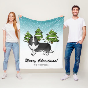 Manta Polar Perro de dibujos animados Bi-Black Sheltie en invi