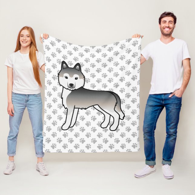 Manta Polar Perro de dibujos animados Husky Siberiano Gris & p (In situ)