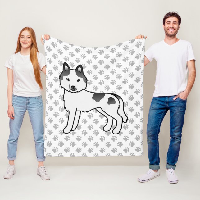 Manta Polar Perro de dibujos animados Husky Siberiano Piebald  (In situ)
