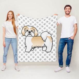 Manta Polar Perro De Dibujos Animados Lhasa Apso Dorado Y Blan