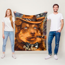 Manta Polar Perro de gangster guapo con ojos azules personaliz