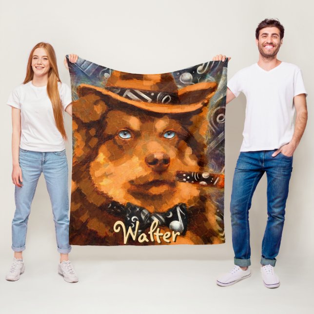 Manta Polar Perro de gangster guapo con ojos azules personaliz (In situ)