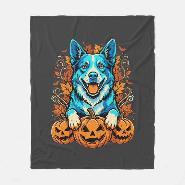 Manta Polar Perro de Halloween con calabazas de Jack O Lantern (Anverso)
