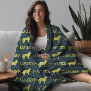 Manta Polar Perro de Labrador, nombre personalizado azul de ac