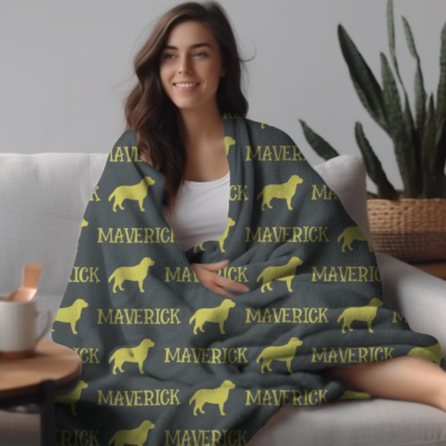 Manta Polar Perro de Labrador, nombre personalizado gris oscur (Subido por el creador)