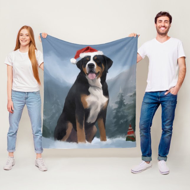 Manta Polar Perro de montaña suizo en Navidades de nieve (In situ)