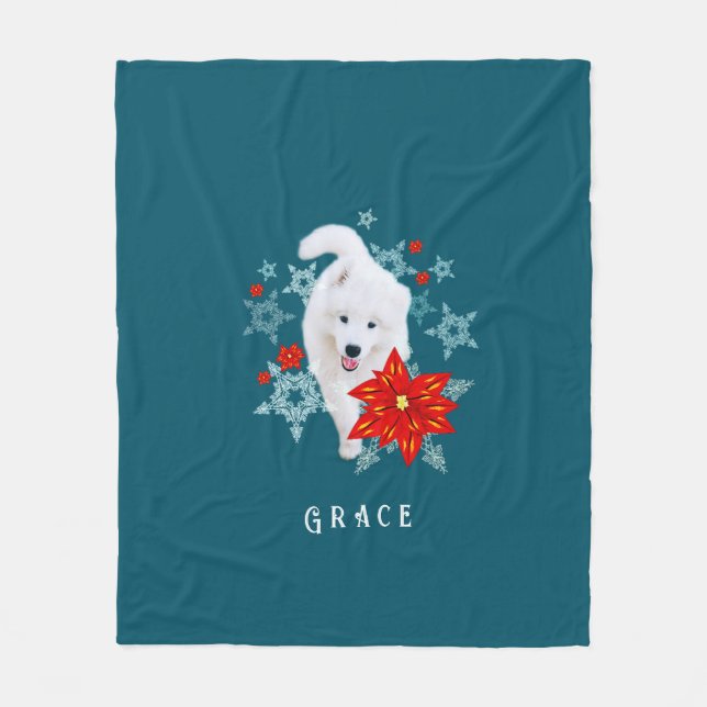 Manta Polar Perro de Navidades furtivos Samoyed personalizado (Anverso)