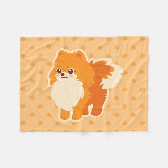 Manta Polar Perro del dibujo animado de Kawaii Pomeranian (Frente (Horizontal))
