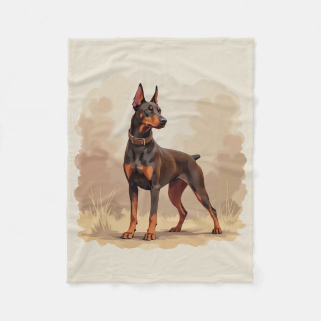 Manta Polar Perro Doberman Pinscher Marrón Óxido Rojo (Anverso)