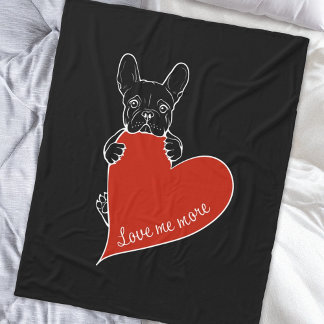 Manta Polar Perro dulce francés con corazón rojo
