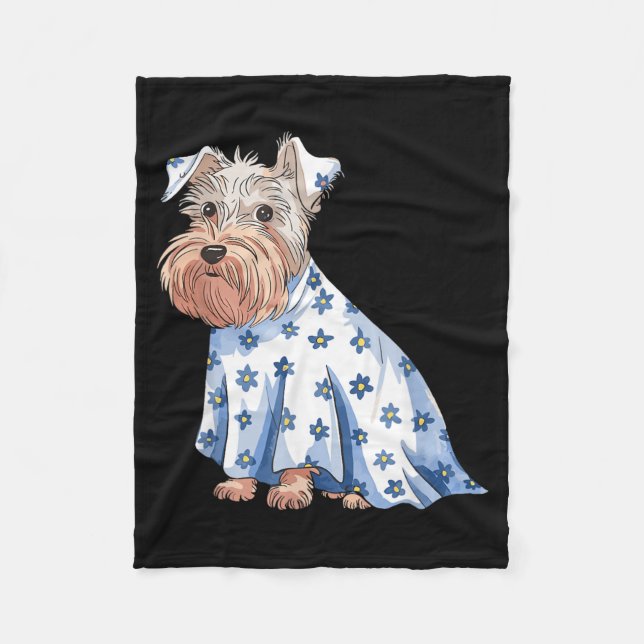 Manta Polar Perro fantasma de Halloween con flores divertido H (Anverso)