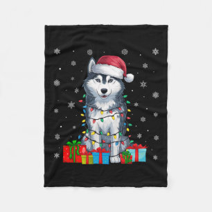 Manta Polar Perro Feo Navidad Encende Santa Hat Perro Husky Si