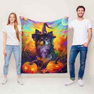Manta Polar Perro Finnish Lapphund Bruja de Halloween y Calaba