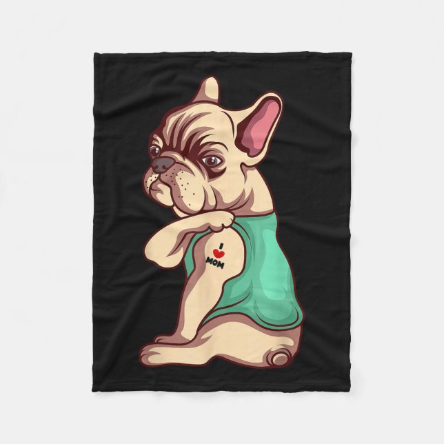 Manta Polar Perro francés Bulldog amo a mamá Tattoo Lover Funn (Anverso)