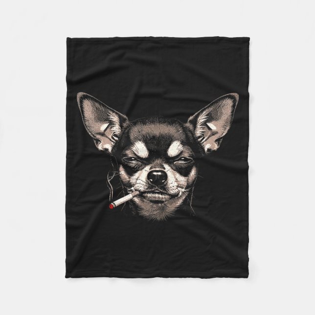 Manta Polar Perro fumando cigarrillo divertido meme Chihuahua  (Anverso)