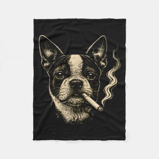 Manta Polar Perro fumando cigarrillo divertido meme de Boston  (Anverso)