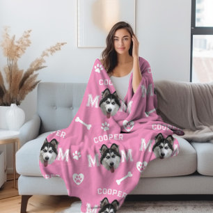 Manta Polar Perro Husky, nombre rosa personalizado repetido
