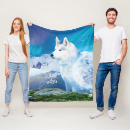 Manta Polar Perro Husky personalizado con montañas