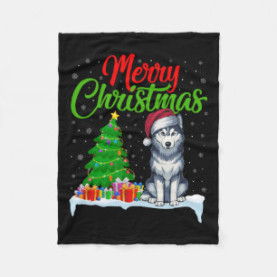 Manta Polar Perro Husky Siberiano Árbol de Navidad Luz Gracios