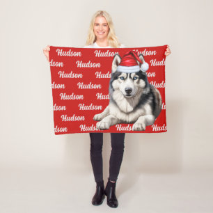 Manta Polar Perro Husky Siberiano con Navidades con nombre