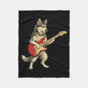 Manta Polar Perro Husky Siberiano tocando guitarra eléctrica R