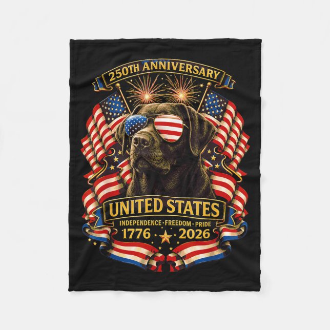 Manta Polar Perro Labrador de Chocolate Usa Independencia 1776 (Anverso)