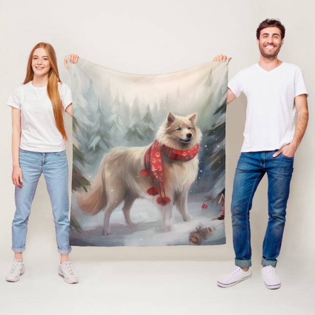 Manta Polar Perro lappund finlandés en Navidades de nieve (In situ)