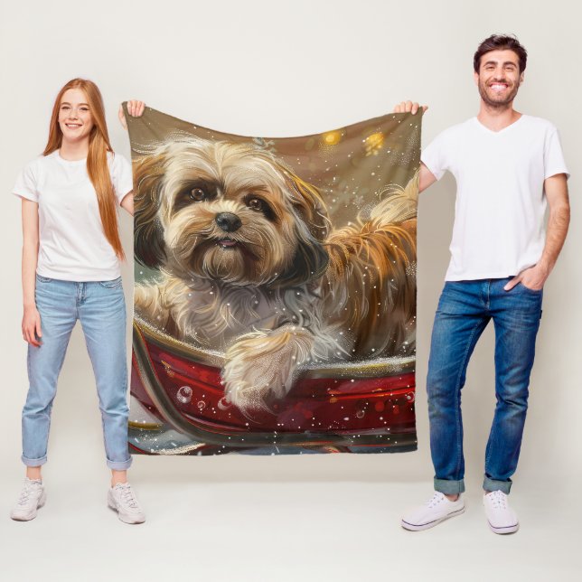 Manta Polar Perro Lhasa Apso Festividad de Navidad (In situ)