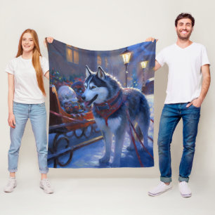 Manta Polar Perro lobo siberiano Temporada festiva de Navidad