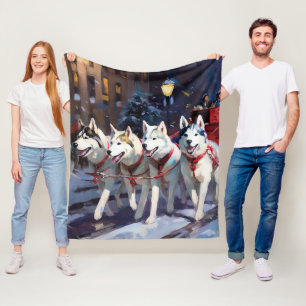 Manta Polar Perro lobo siberiano Temporada festiva de Navidad