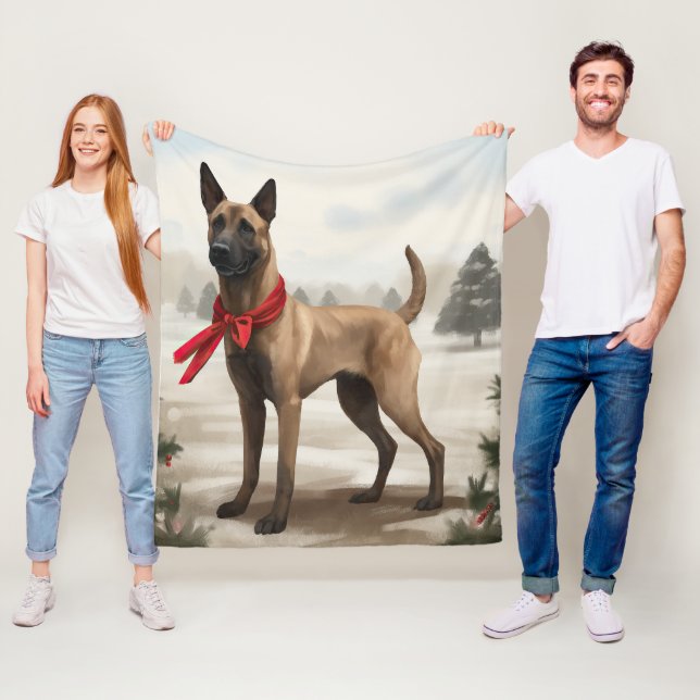 Manta Polar Perro Malinois Belga en Navidad con Nieve (In situ)