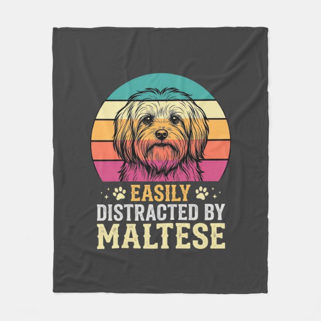 Manta Polar Perro maltés distraído en puesta de sol retro (Anverso)
